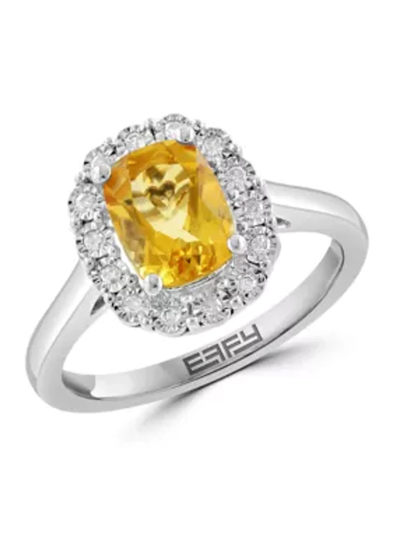 925 Sterling Silver Diamond, Citrine Ring 