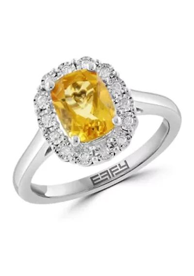 925 Sterling Silver Diamond, Citrine Ring 