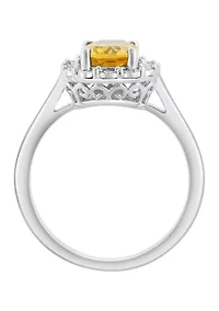 925 Sterling Silver Diamond, Citrine Ring 