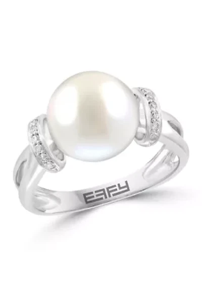 Freshwater Pearl and Diamond Ring in Sterling Silver