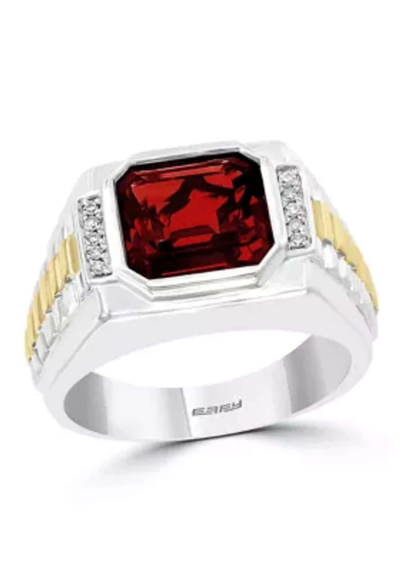 Men's Sterling Silver 18K Gold Plating Diamond Garnet Ring