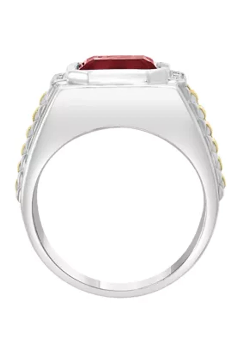 Men's Sterling Silver 18K Gold Plating Diamond Garnet Ring