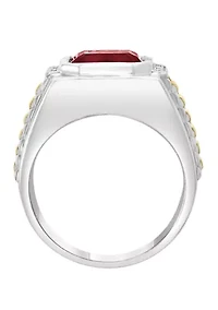 Men's Sterling Silver 18K Gold Plating Diamond Garnet Ring