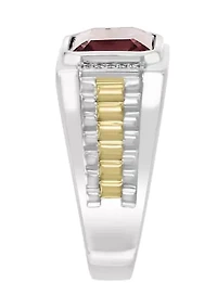 Men's Sterling Silver 18K Gold Plating Diamond Garnet Ring