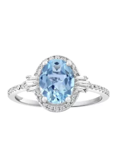 Sterling Silver Diamond, Aquamarine Ring