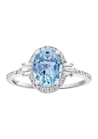 Sterling Silver Diamond, Aquamarine Ring