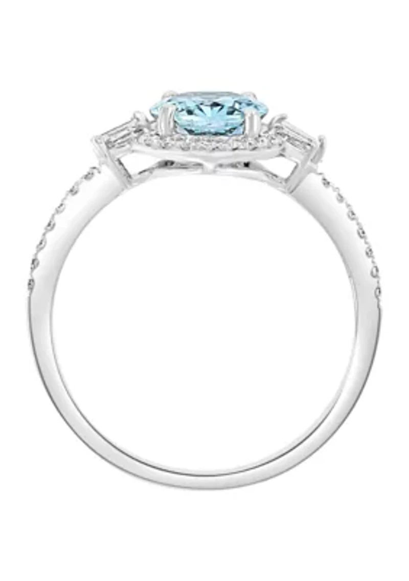 Sterling Silver Diamond, Aquamarine Ring