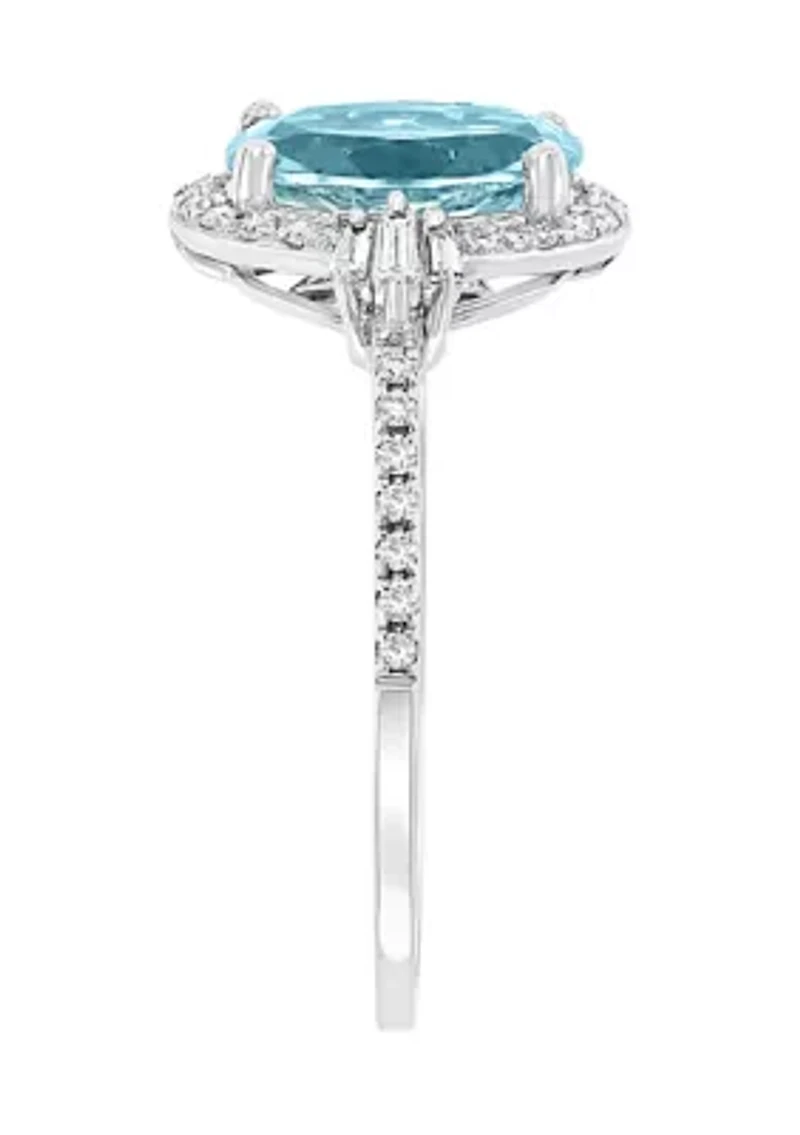 Sterling Silver Diamond, Aquamarine Ring