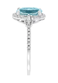 Sterling Silver Diamond, Aquamarine Ring