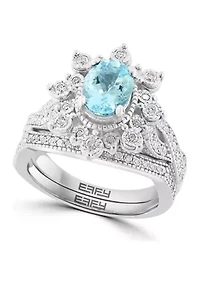 1/2 ct. t.w. Diamond Aquamarine Ring in Sterling Silver