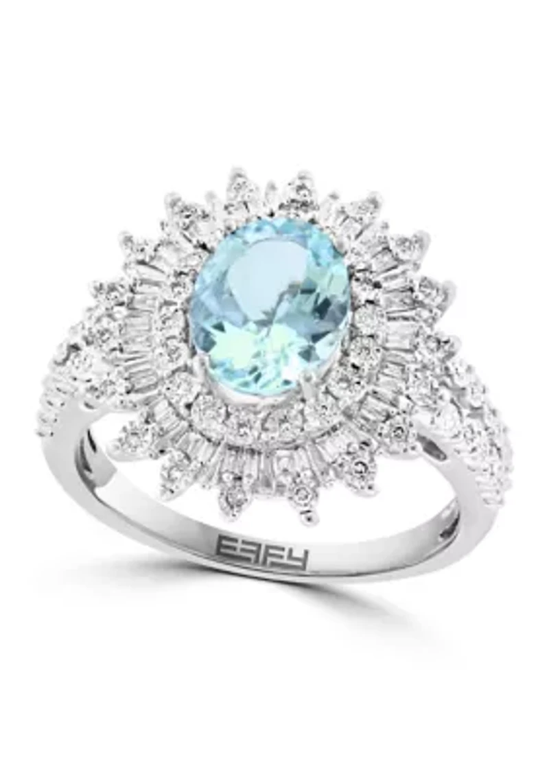 Diamond and Aquamarine Ring in Sterling Silver