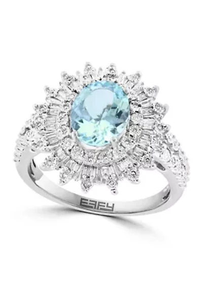 Diamond and Aquamarine Ring in Sterling Silver