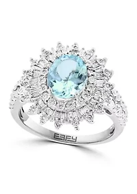 Diamond and Aquamarine Ring in Sterling Silver