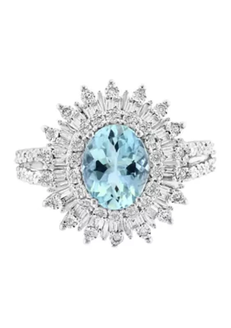Diamond and Aquamarine Ring in Sterling Silver