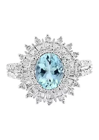 Diamond and Aquamarine Ring in Sterling Silver