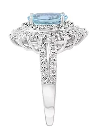 Diamond and Aquamarine Ring in Sterling Silver