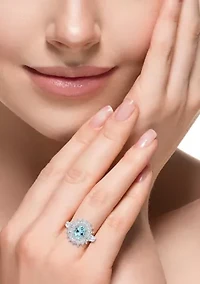 Diamond and Aquamarine Ring in Sterling Silver