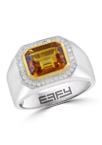 Diamond and Citrine Ring in Sterling Silver 