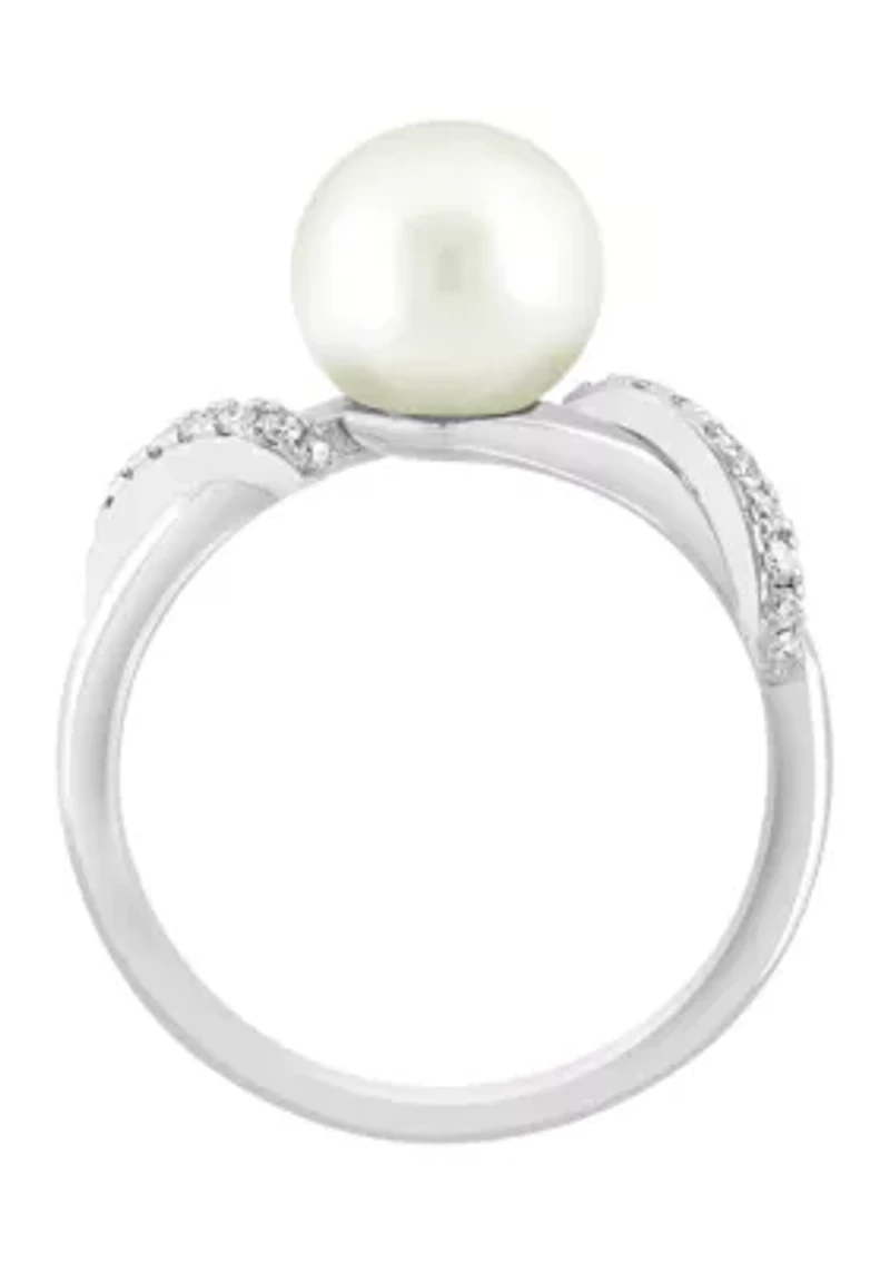 Freshwater Pearl and Diamond Ring in Sterling Silver