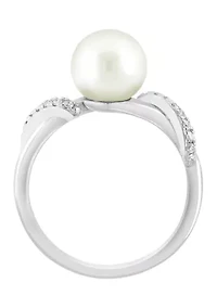 Freshwater Pearl and Diamond Ring in Sterling Silver