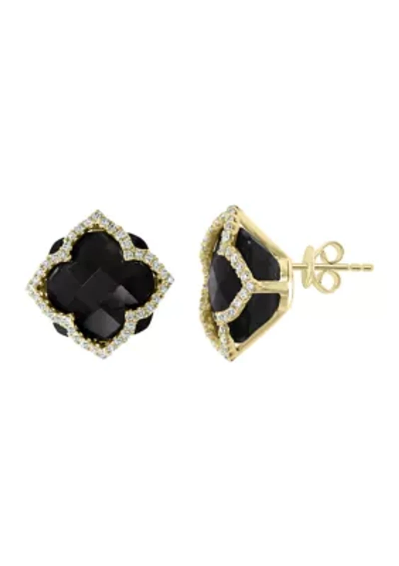 Diamond and Onyx Earrings in 14K Yellow Gold