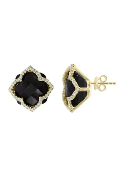 Diamond and Onyx Earrings in 14K Yellow Gold