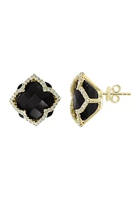 Diamond and Onyx Earrings in 14K Yellow Gold