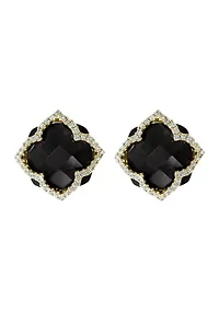 Diamond and Onyx Earrings in 14K Yellow Gold