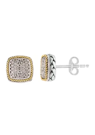 Sterling Silver/18K Yellow Gold Diamond Earrings