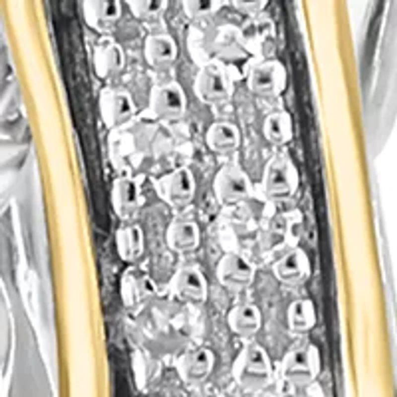 Diamond Hoop Earrings in Sterling Silver and 14K Yellow Gold