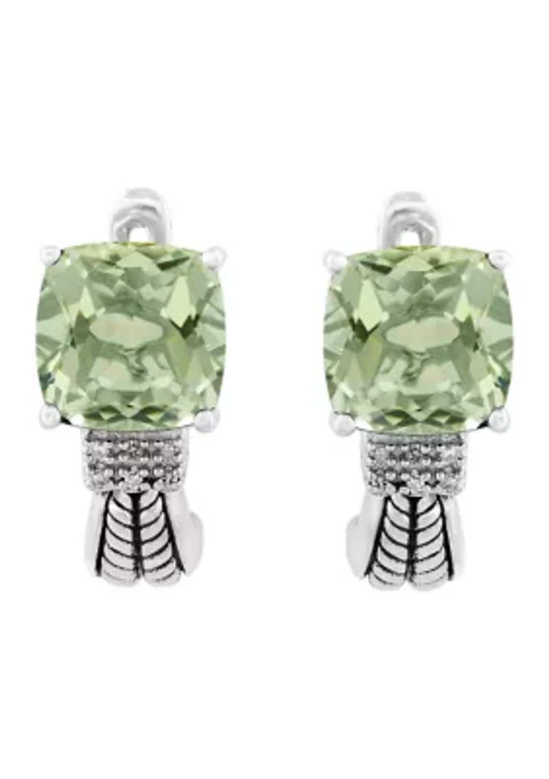  Sterling Silver 1/10 ct. t.w. Diamond And 4.75 ct. t.w. Green Amethyst Earrings