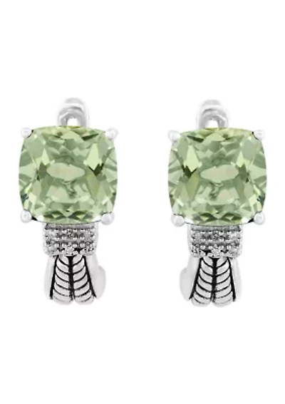  Sterling Silver 1/10 ct. t.w. Diamond And 4.75 ct. t.w. Green Amethyst Earrings