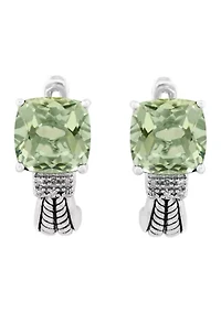  Sterling Silver 1/10 ct. t.w. Diamond And 4.75 ct. t.w. Green Amethyst Earrings