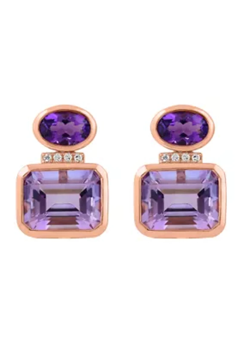 EFFY 14K ROSE GOLD DIAMOND,AMETHYST,PINK AMETHYST EARRINGS