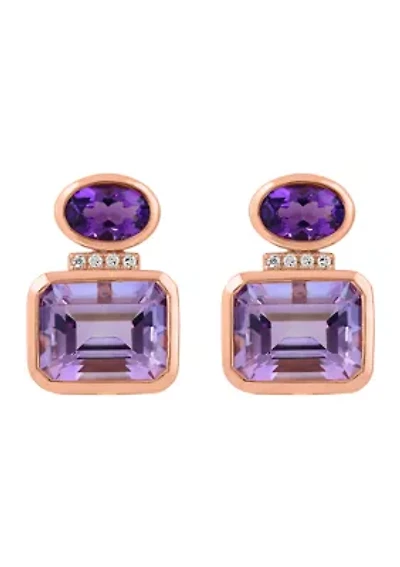 EFFY 14K ROSE GOLD DIAMOND,AMETHYST,PINK AMETHYST EARRINGS