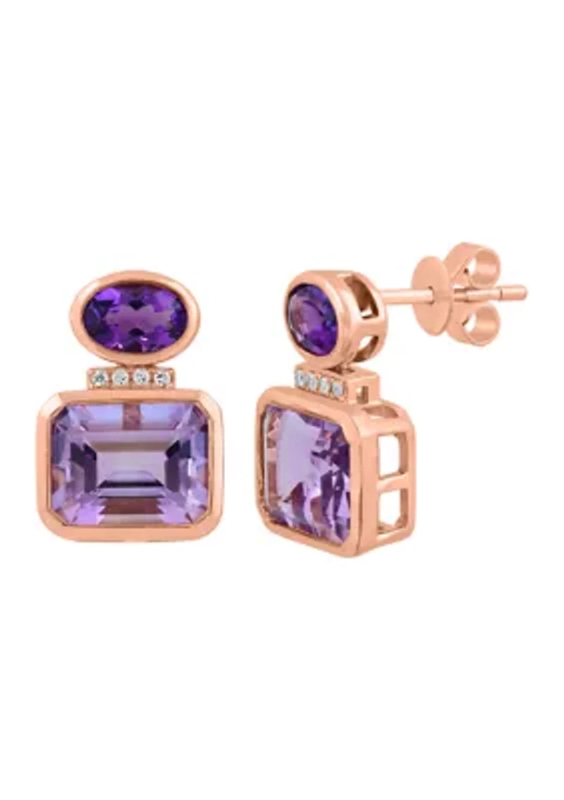 EFFY 14K ROSE GOLD DIAMOND,AMETHYST,PINK AMETHYST EARRINGS