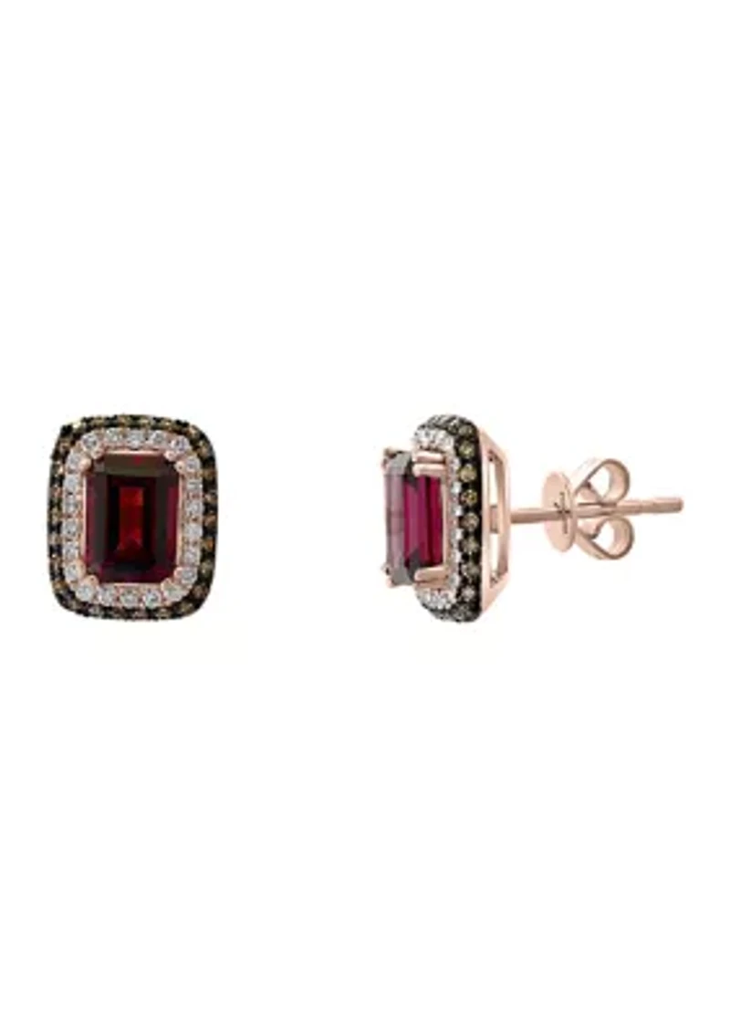 1/2 ct. t.w. White and Brown Diamonds with 2.1 ct. t.w. Rhodolite Earrings