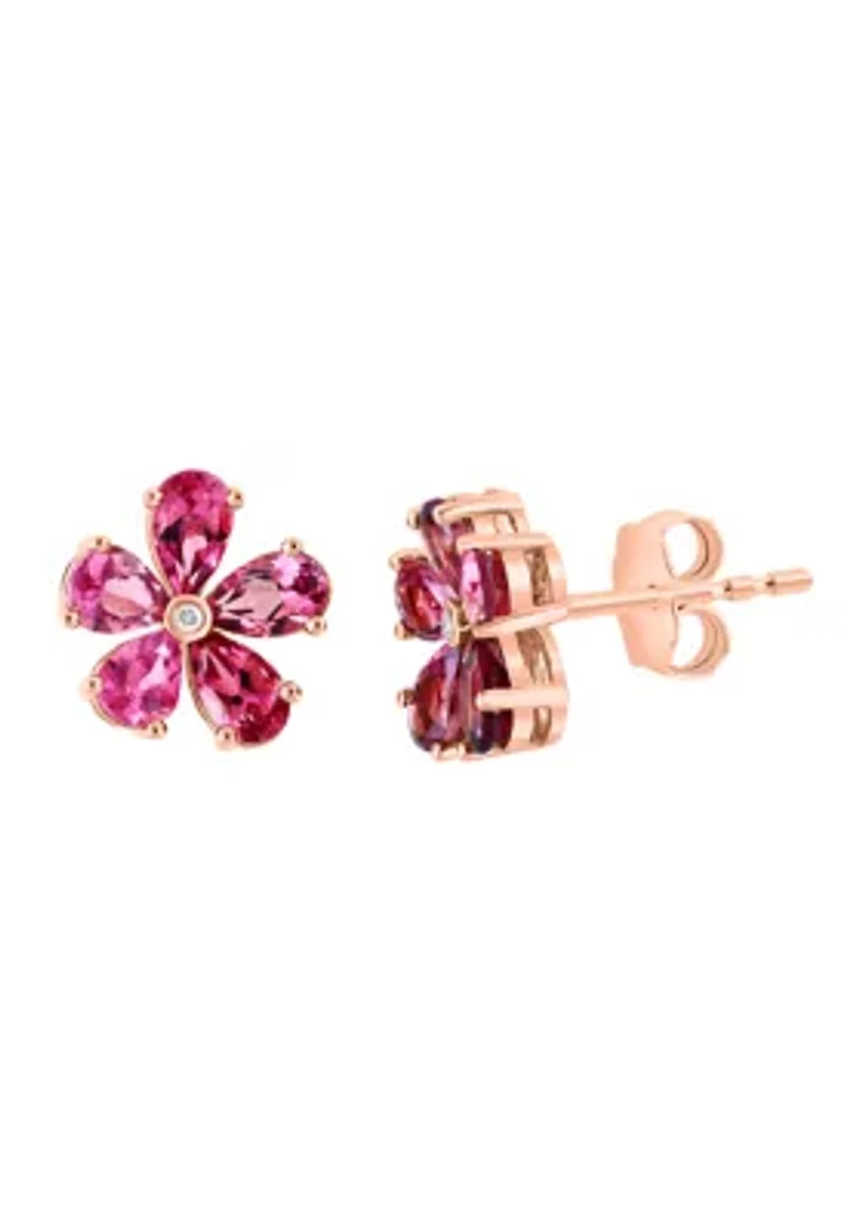 1/10 ct. t.w. Diamond, 1.8 ct. t.w. Pink Tourmaline Earrings in 14K Rose Gold
