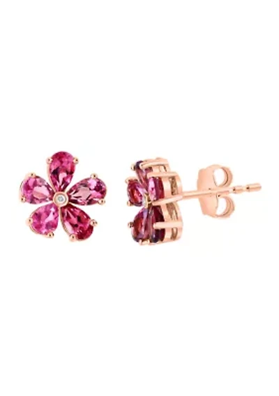 1/10 ct. t.w. Diamond, 1.8 ct. t.w. Pink Tourmaline Earrings in 14K Rose Gold