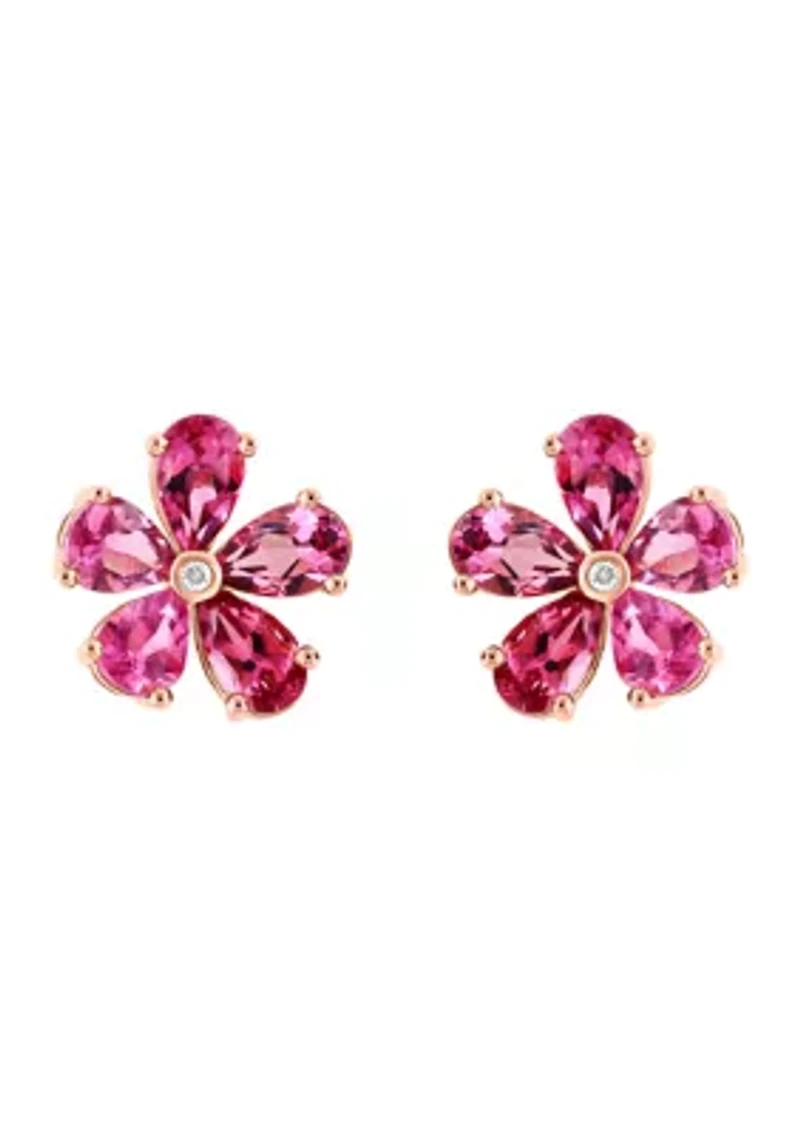 1/10 ct. t.w. Diamond, 1.8 ct. t.w. Pink Tourmaline Earrings in 14K Rose Gold