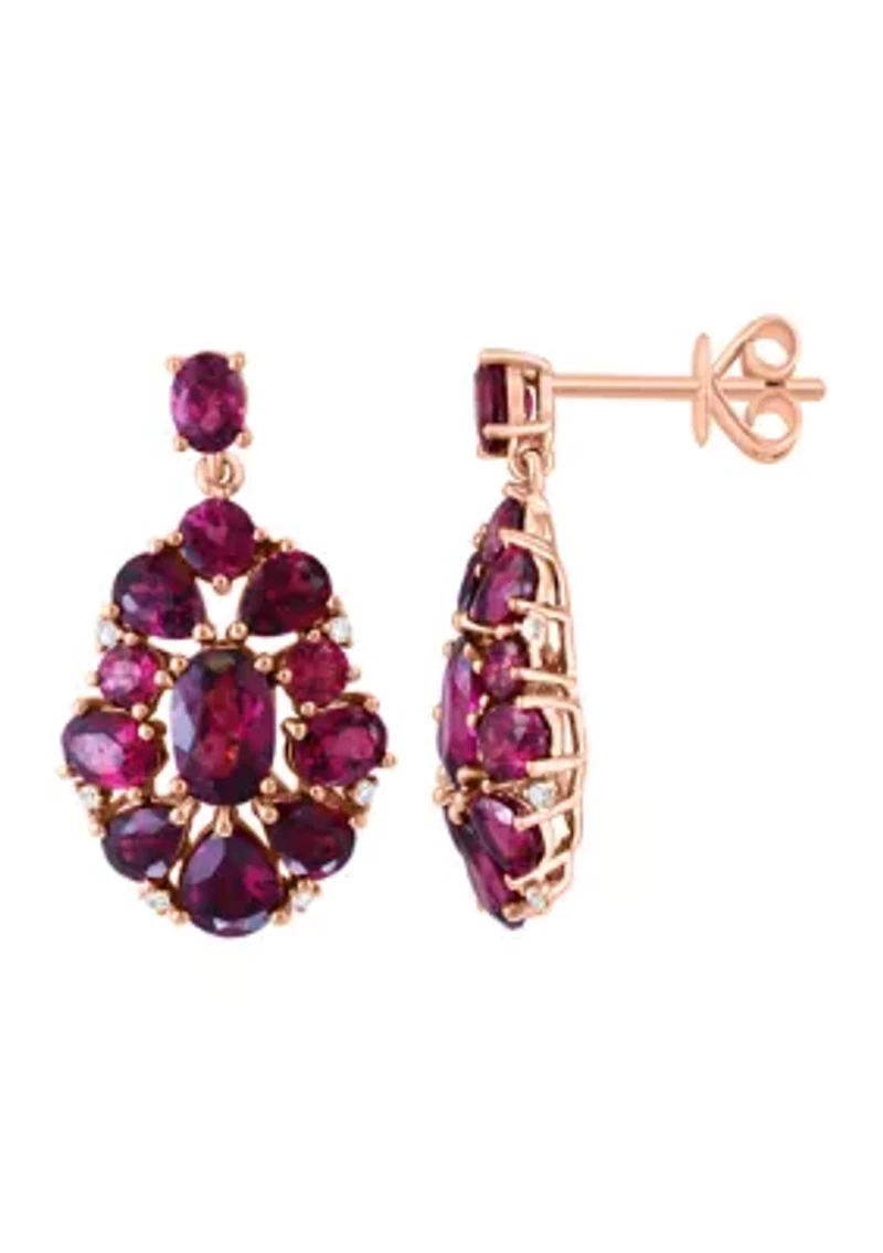 1/10 ct. t.w. Diamond, 6.6 ct. t.w. Rhodolite Earrings in 14K Rose Gold