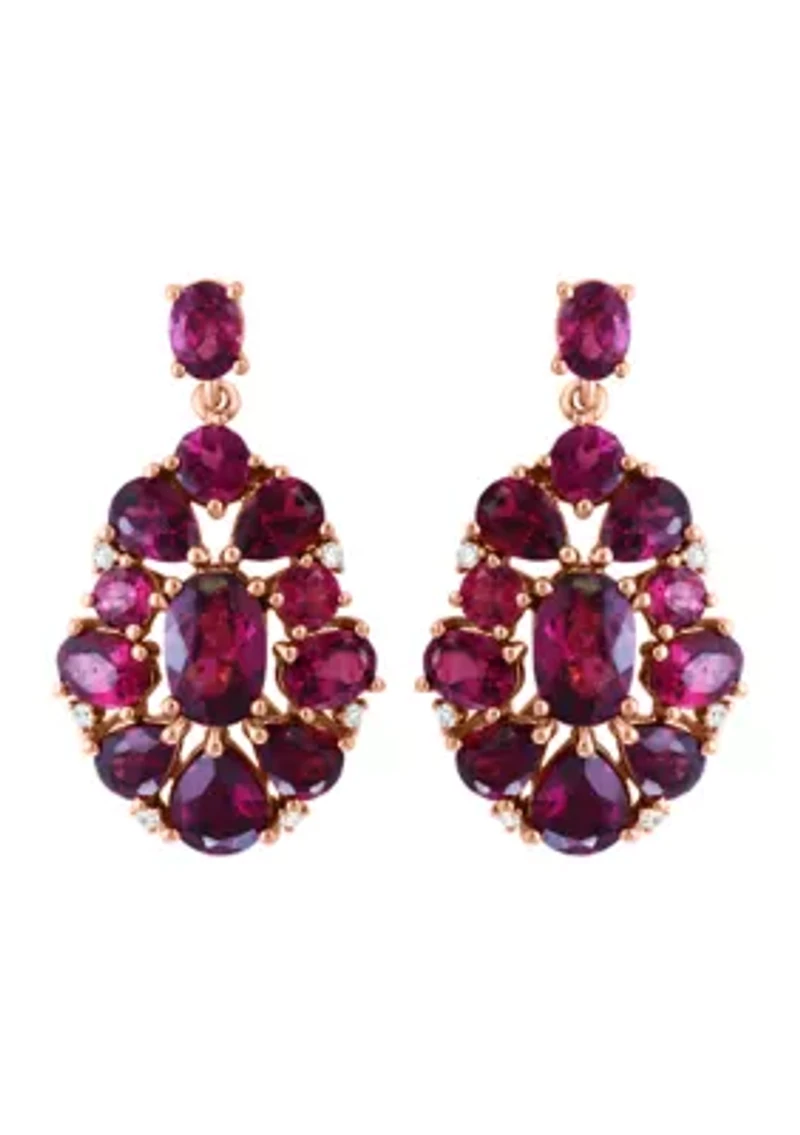 1/10 ct. t.w. Diamond, 6.6 ct. t.w. Rhodolite Earrings in 14K Rose Gold