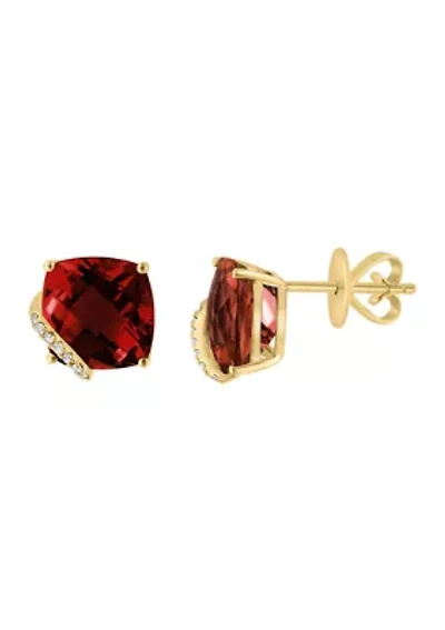 Diamond and Garnet Earrings set in 14K Yellow Gold