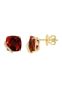 Diamond and Garnet Earrings set in 14K Yellow Gold