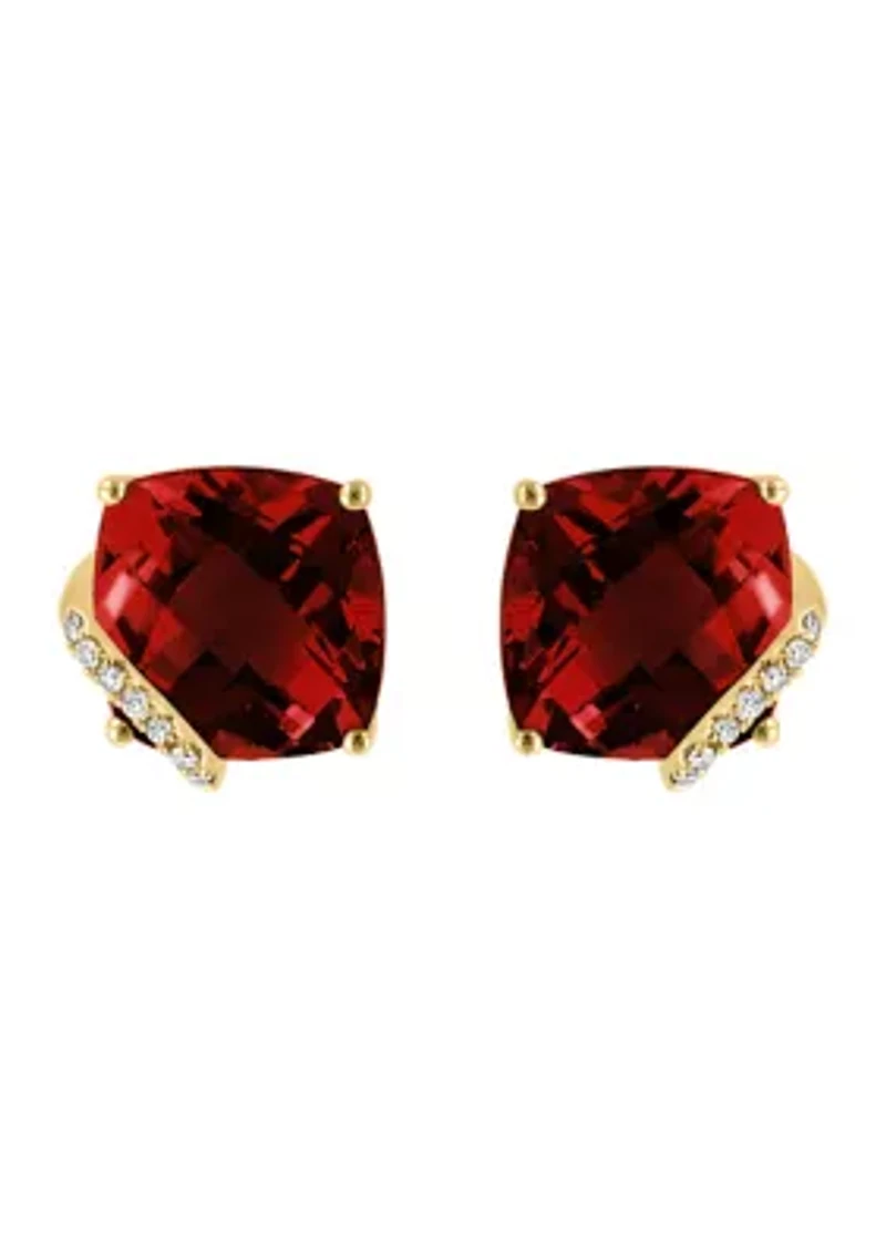 Diamond and Garnet Earrings set in 14K Yellow Gold