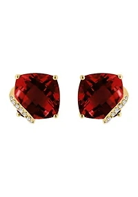 Diamond and Garnet Earrings set in 14K Yellow Gold