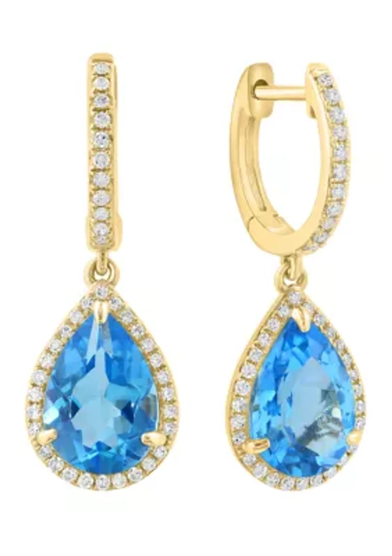 Diamond Blue Topaz Earrings in 14K Yellow Gold