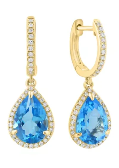 Diamond Blue Topaz Earrings in 14K Yellow Gold