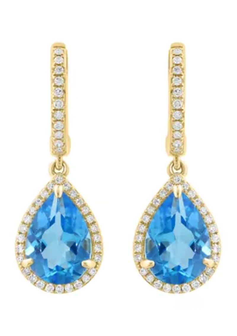 Diamond Blue Topaz Earrings in 14K Yellow Gold