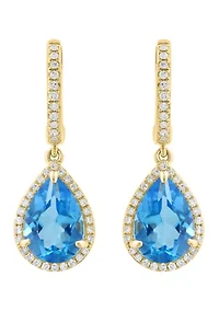 Diamond Blue Topaz Earrings in 14K Yellow Gold